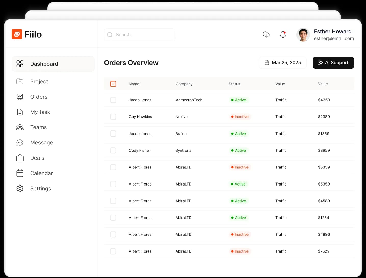 Fiilo platform dashboard